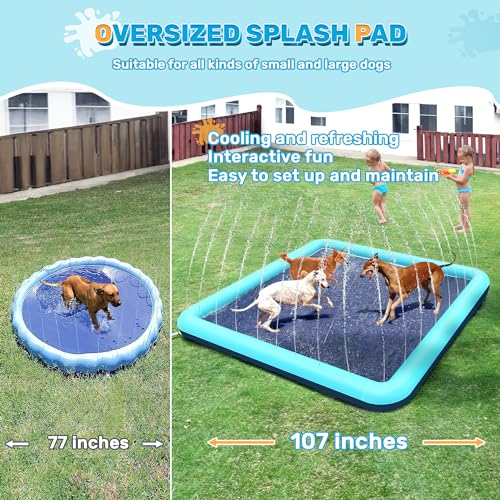 Image of 76 inch x 76 inch Square Splash Pad for Kids & Dogs, Non-Slip Sprinkler Pool, Shallow Water Play Mat for Toddlers, Outdoor Backyard Water Toys, Teal