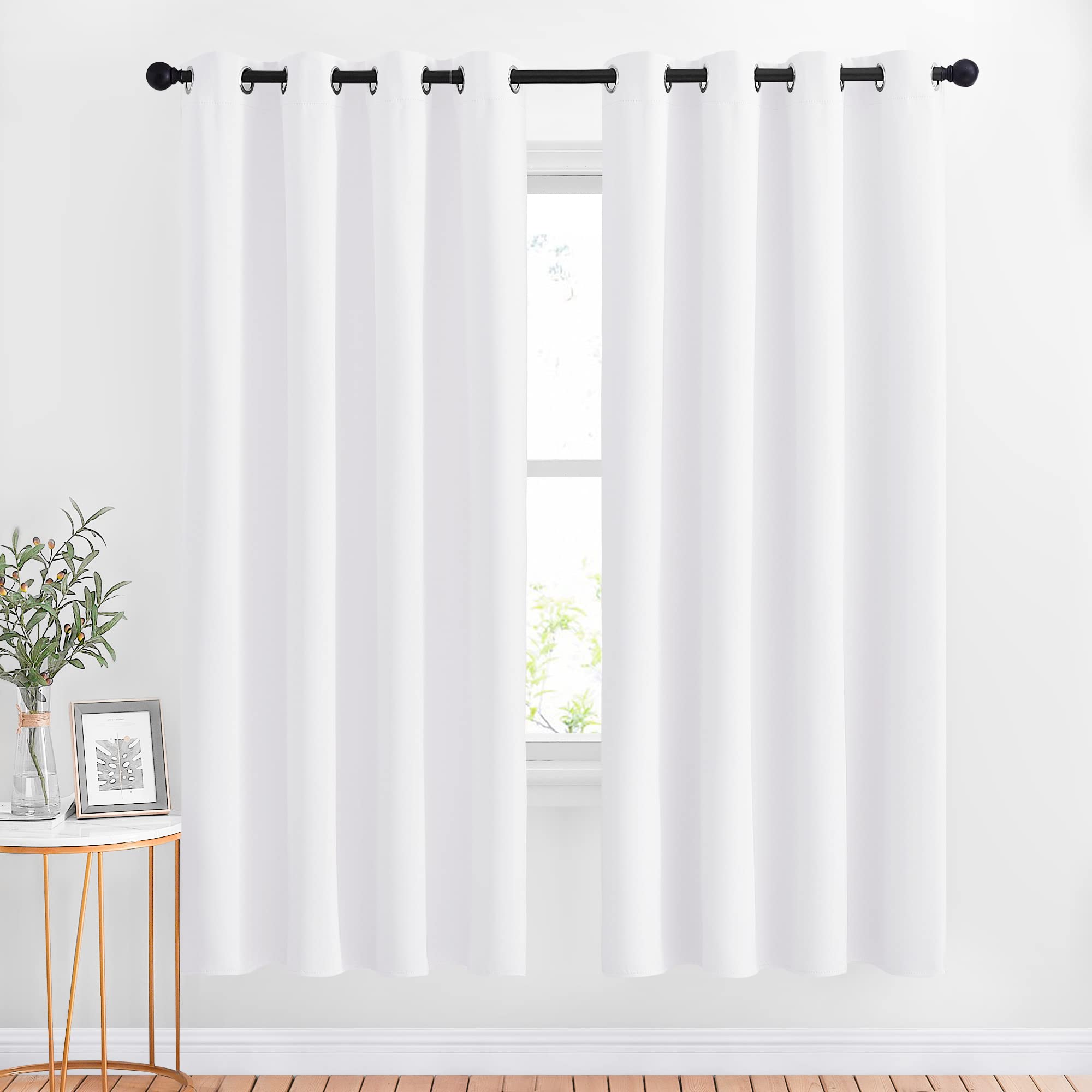 NICETOWN White Room Darkening Draperies and Curtains - Home Fashion Energy Saving Grommet Top Room Darkening Drape Panels for Bedroom (Set of 2 Panels