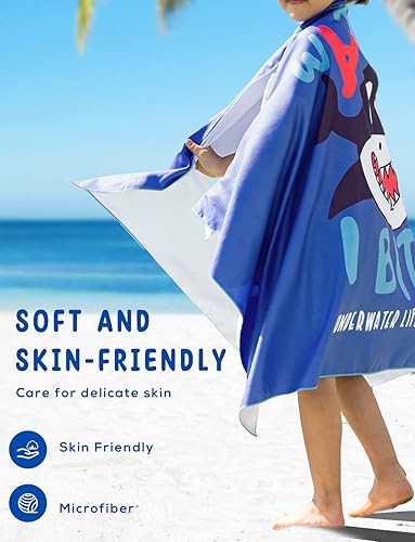 Miniatura 4 de AOOGD Toalla de playa de microfibra para niños, tiburón azul, toalla de baño absorbente de secado rápido, toalla de baño absorbente de 51 x 31