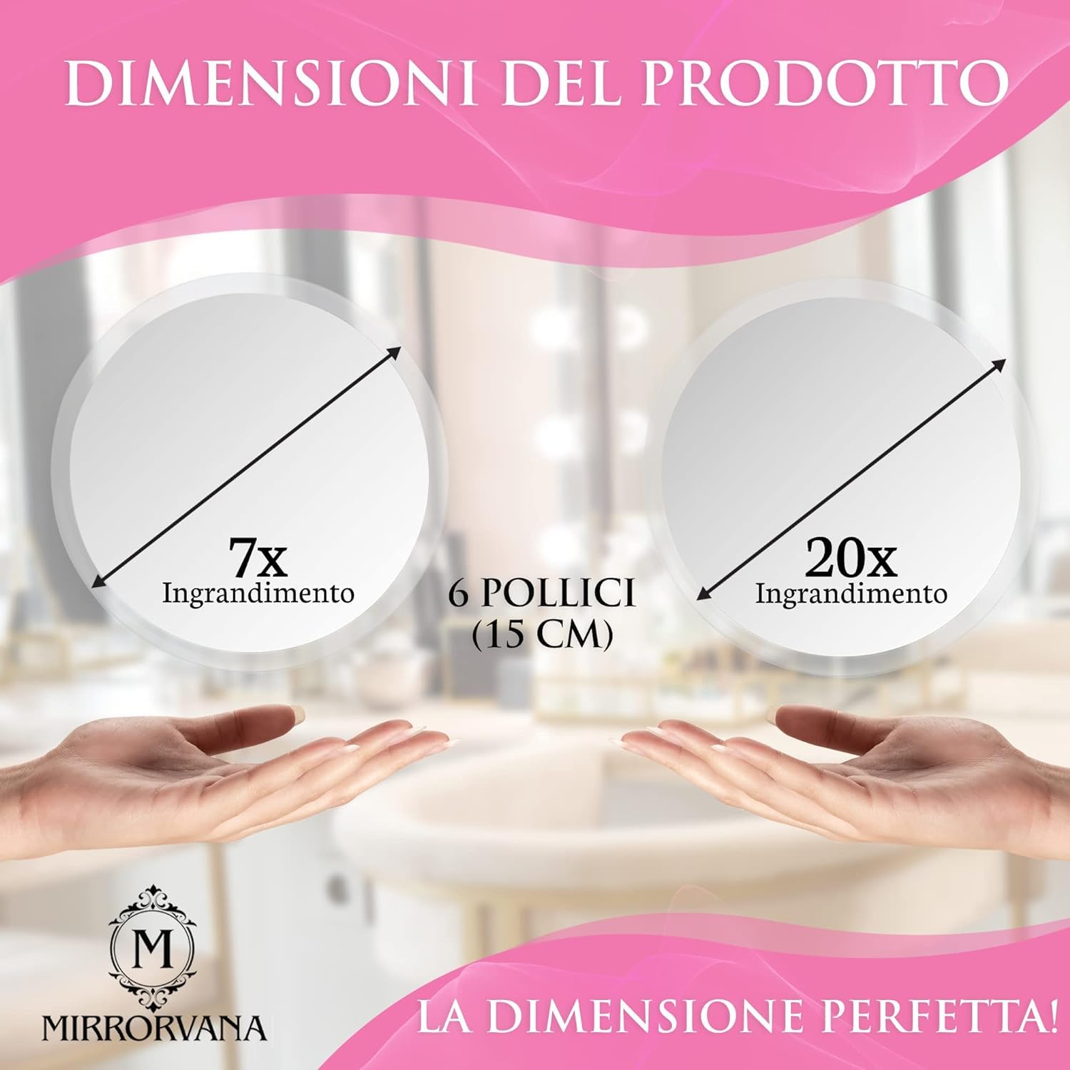 Mirrorvana Specchio ingranditore 7X e 20X con ventosa, ideale per trucco e make up senza luce, specchietto compatto da 15 cm