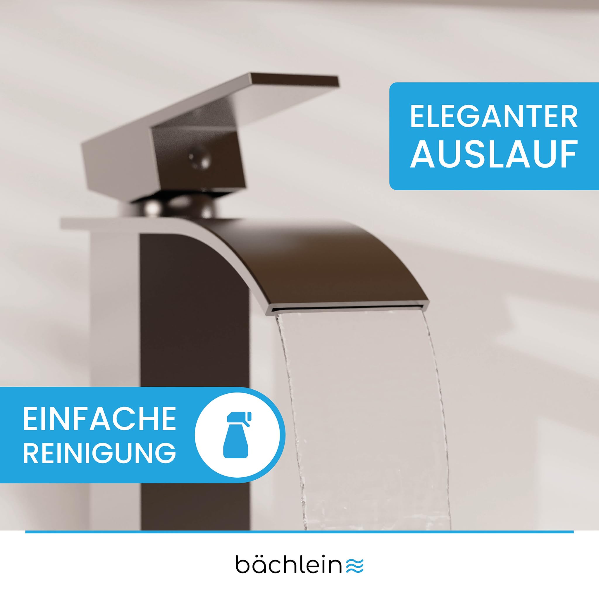 Bächlein Bateria łazienkowa Tamina w stylu wodospadu, jednouchwytowa bateria z trwałym wkładem ceramicznym i zestawem montażowym, bateria łazienkowa antracytowa