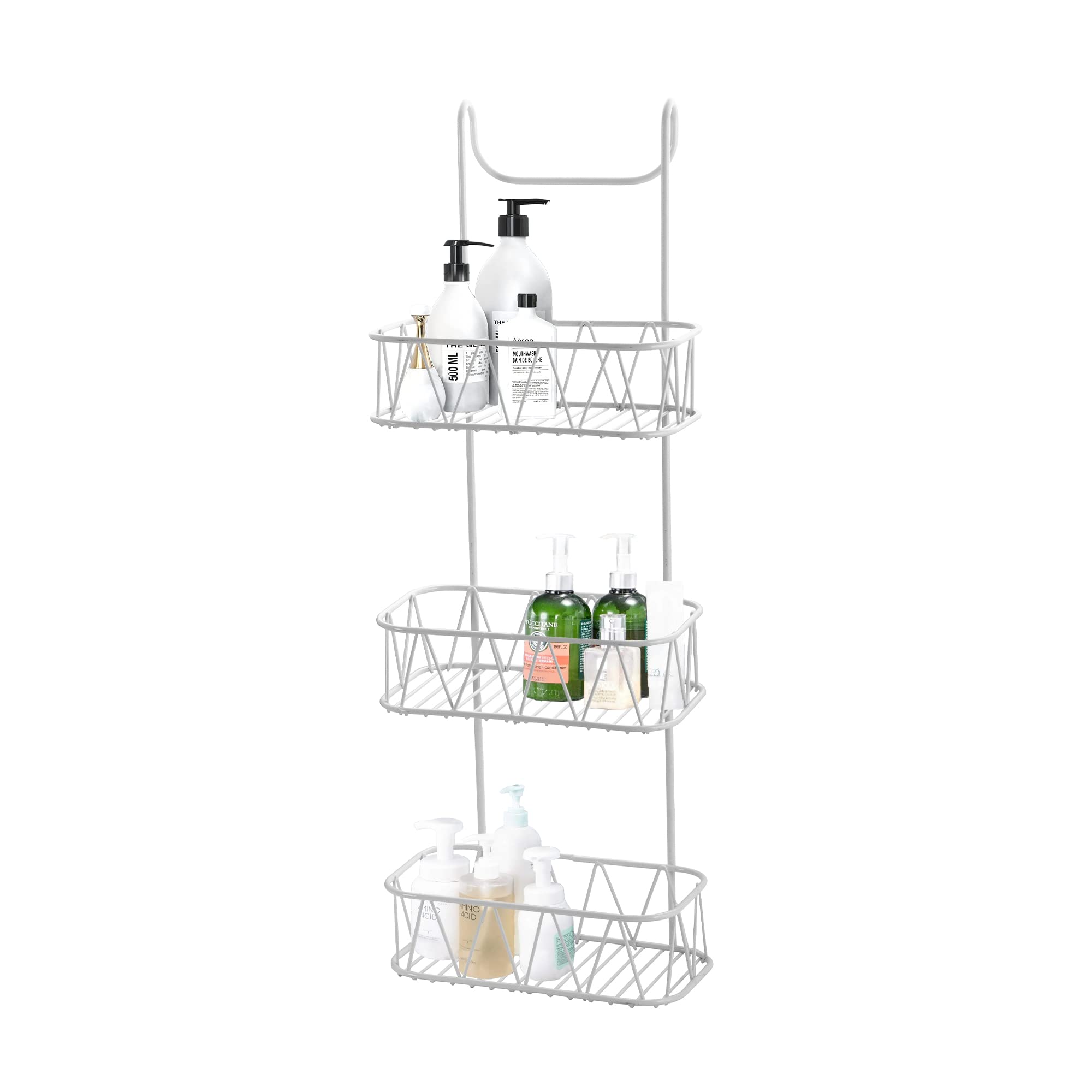 Blue Canyon - 3 Tier Over Shower Screen Caddy - White Colour - Plastic Coated Durable Steel - No Rust - Hanging Bathroom Organiser - Storage Rack for Bathroom, Toilet - BA0493
