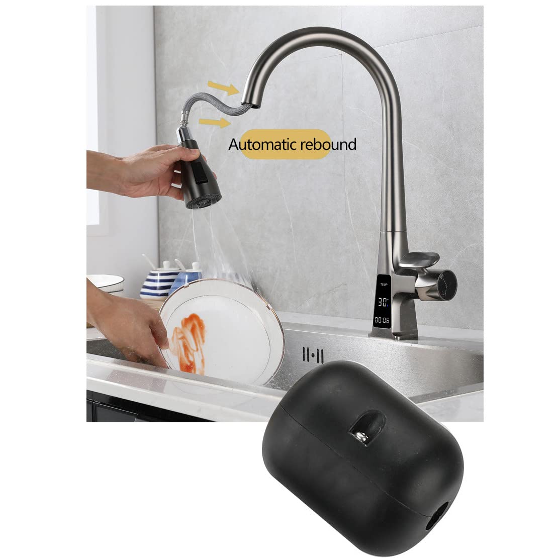 Grifo de Cocina LED con Pantalla Digital LED, grifos de Fregadero de Cocina de latón Macizo con rociador extraíble y 2 Modos, Grifo de Cocina extraíble Giratorio de 360 Grados, Gris Pistola.
