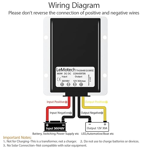 Vista 24 de LeMotech Convertidor DC 48v a 12v 20A 240W reductor de voltaje reductor de voltaje IP68 transformador impermeable para carrito de golf, camión
