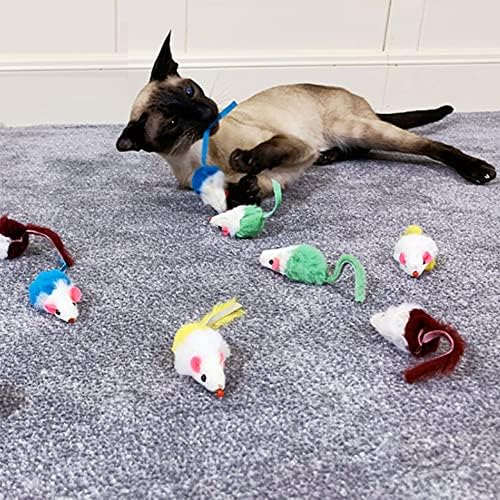 FadyDail Cat Mouse Toys for Indoor Cats 12PCS, 5 Color Variety Interactive Cat Toy Mice Cat Toy Mouse for Cats, Fur Mouse Kitten Toy Mice Cat Feather Toys with Rattle Sounds (Mixed Color)