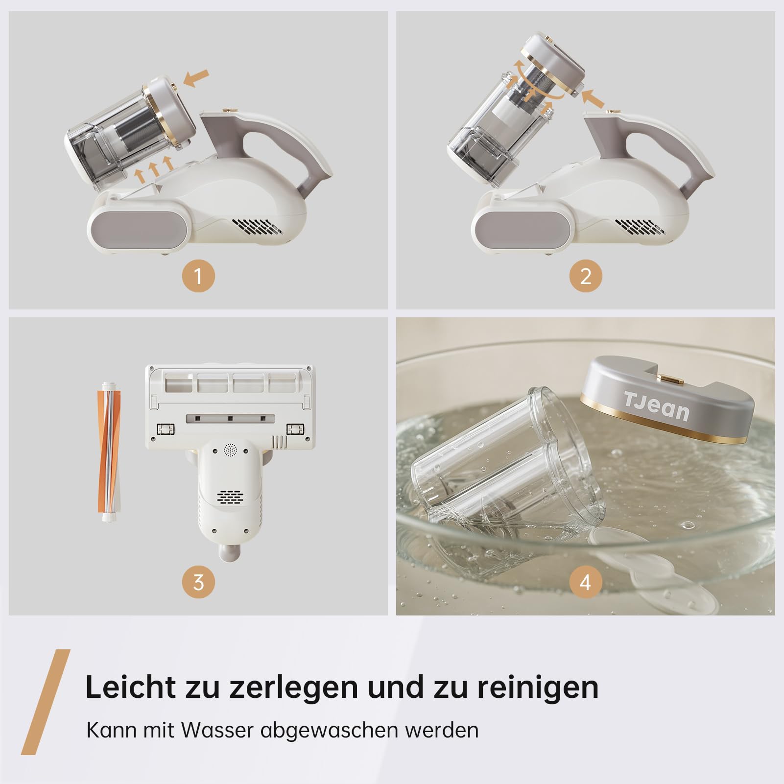 Tjean UV Milbensauger für Matratzen – Doppelter Staubbehälter, HEPA-Filter, Heißer Wind Funktion