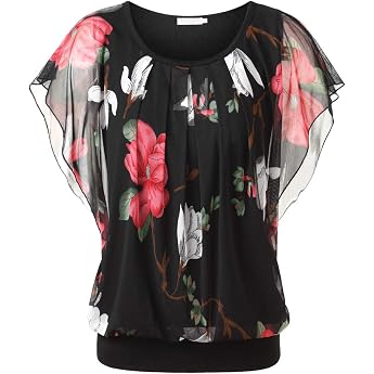 BAISHENGGT Women's Summer Mesh Blouse Flattering Short-Sleeved T-Shirt Round Neck Pleated Elegant Top