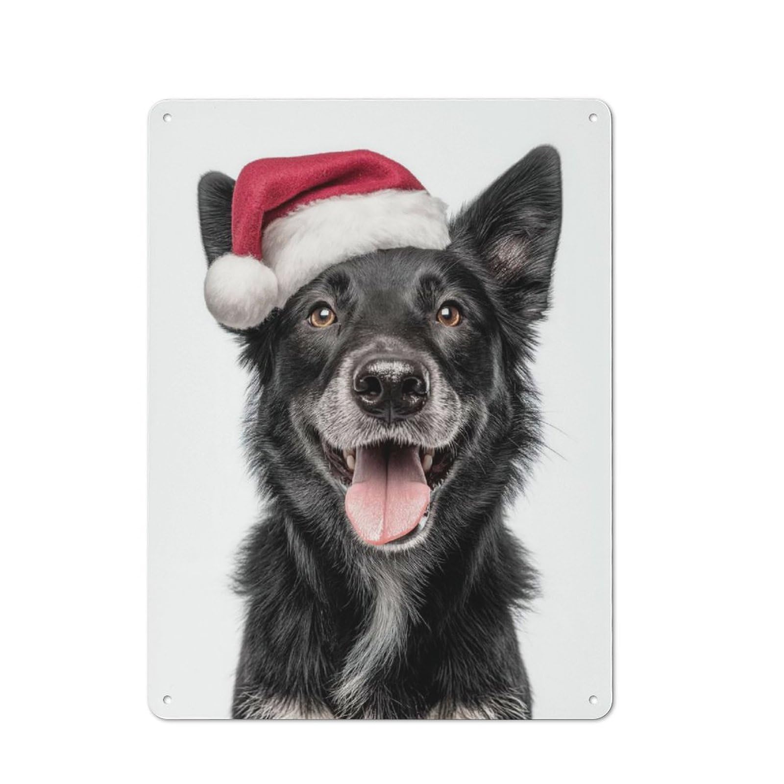 Junmoney Mudi Dog With Santa Hat Portrait Metal Wall Plaque 40X30cm, Simple Retro Office Wall Decor For Office, Study, Studio Or Hallway
