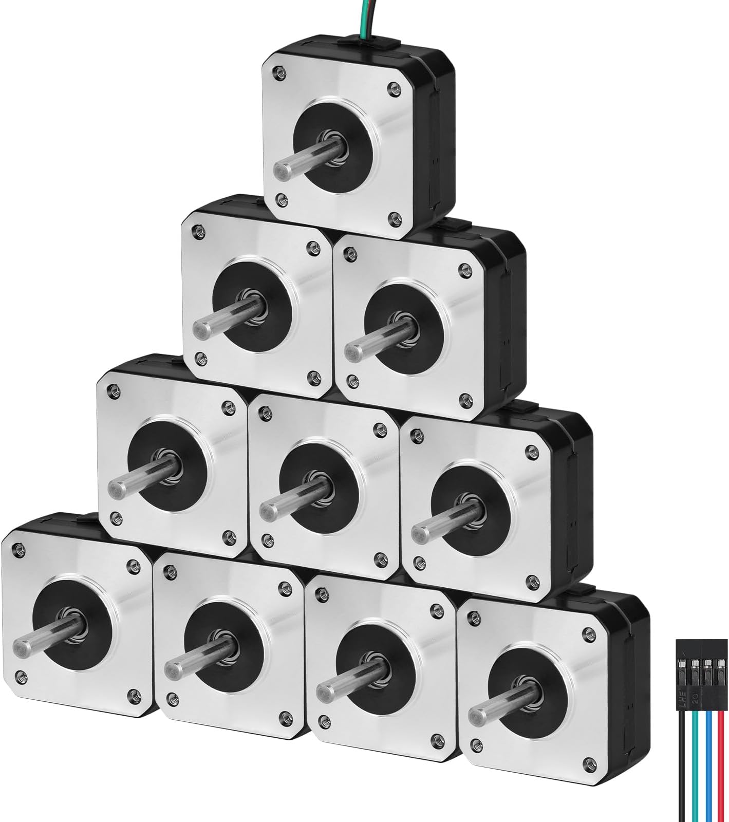 10Pack Nema 17 Stepper Motor 1.8‌°‌ 2 Phase High Torque 0.13Nm(18.41oz·in) Bipolar 42x21mm 1.0A 4.2Ω 4-Lead Shaft 24mm φ5mm 42 Stepper Motor Cable 1M for 3D Printer DIY Robot CNC Machine