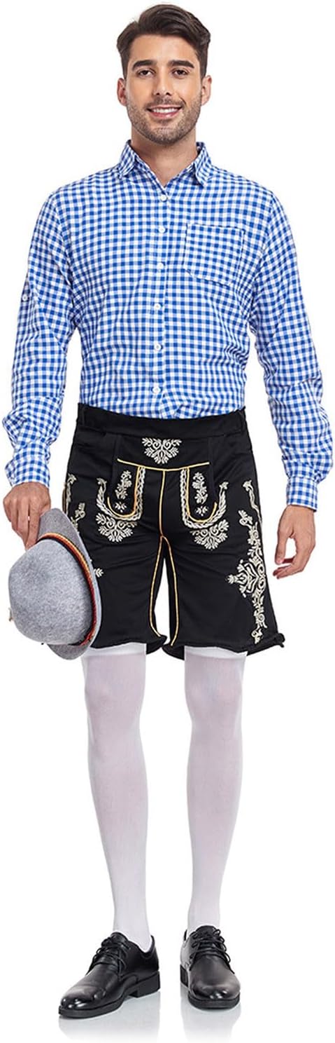 MOVAWAKY DéGuisement Oktoberfest Homme,Costume Traditionnel Dirndl Oktoberfest Avec Culotte Bavaroise Et Chemises Pantalon Traditionnel En Cuir Pour Homme | - Broderies Fines