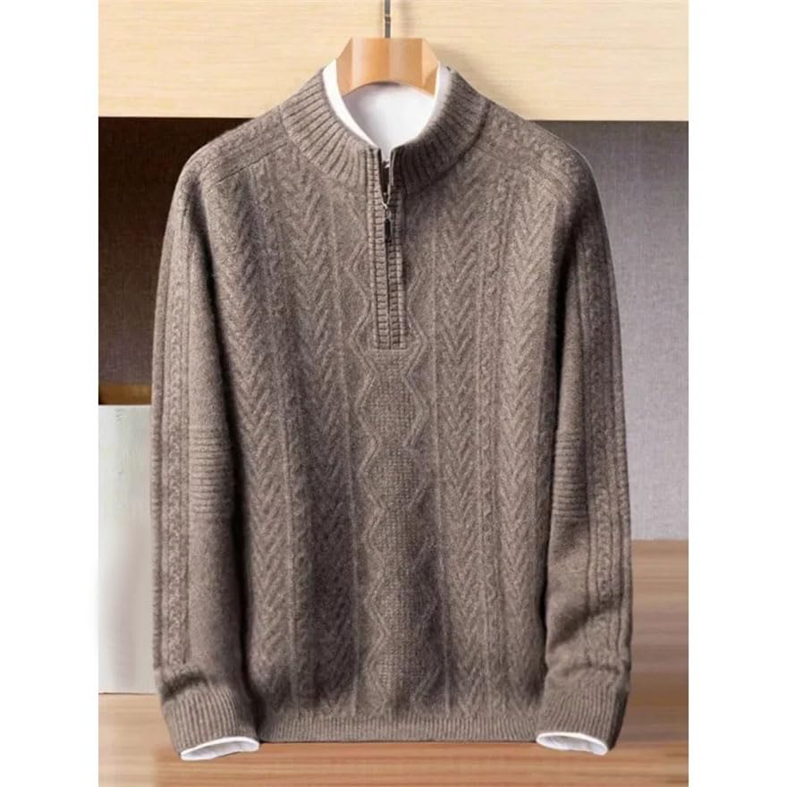 Men 1/4 Zipper Mock Neck Textured Casual Cashmere Sweater Long Sleeve Thick Plus Size Jumper2