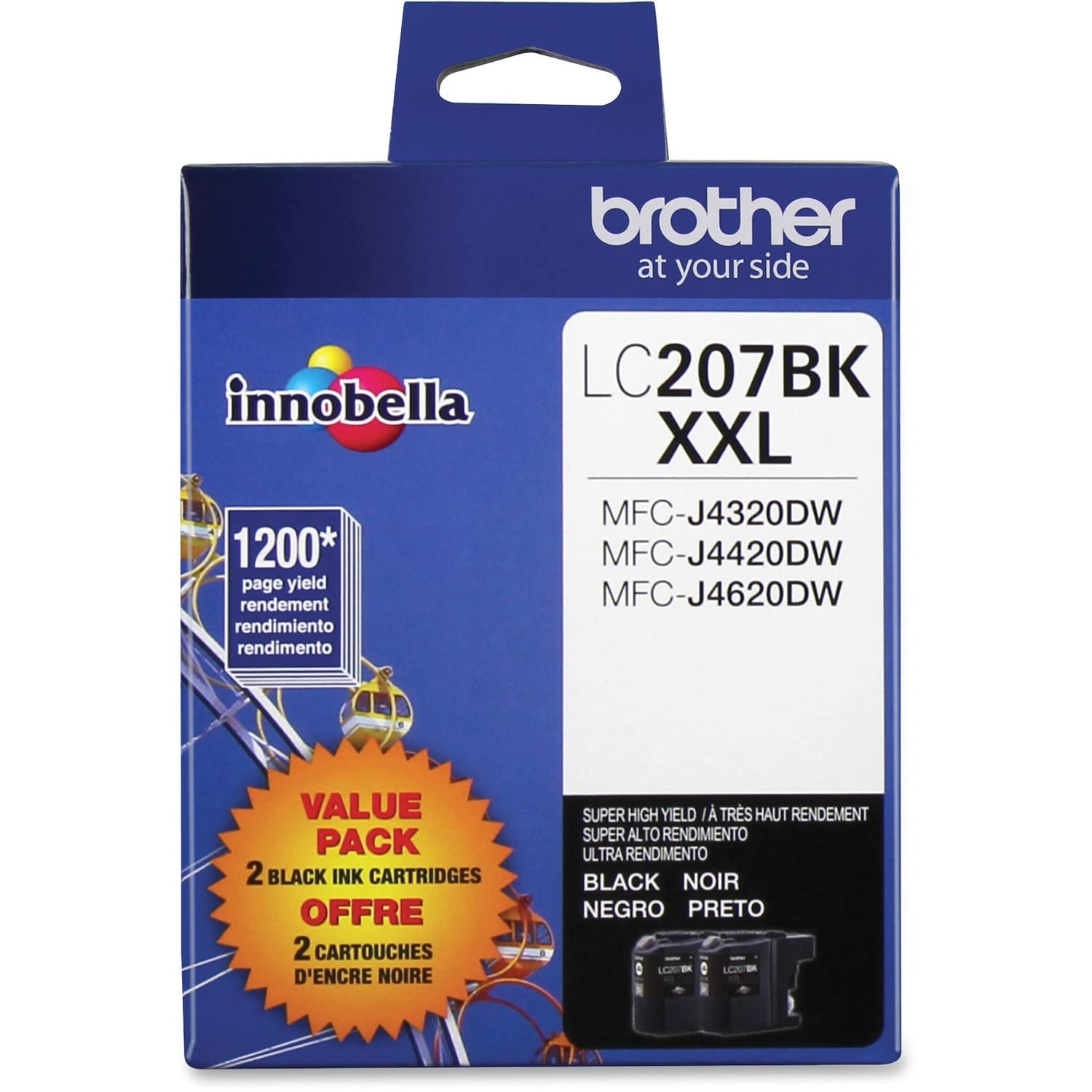 Brother Printer LC2072PKS Multi Pack Ink Cartridge, Black - Pack of 2