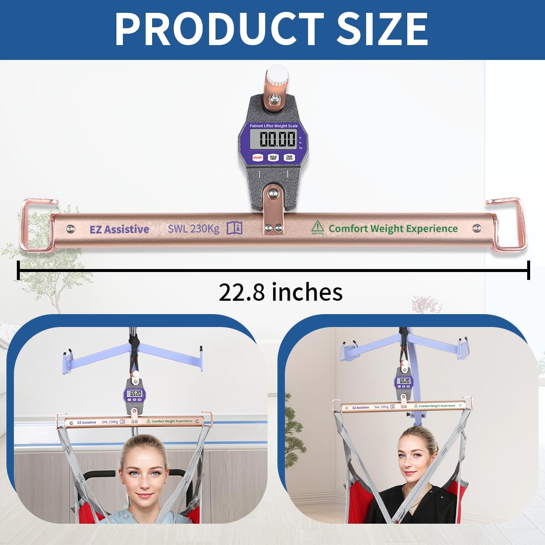 Échelle de Poids Assistée EZ pour Patients Alités, Balance de Levage Universelle pour Hôpital ou Soins à Domicile, Capacité de Charge Sécuritaire 500 LBS
