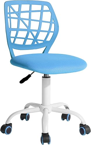 FurnitureR Silla de escritorio para niños, silla de oficina pequeña sin brazos, silla giratoria ajustable con cojín suave para estudio, niños,