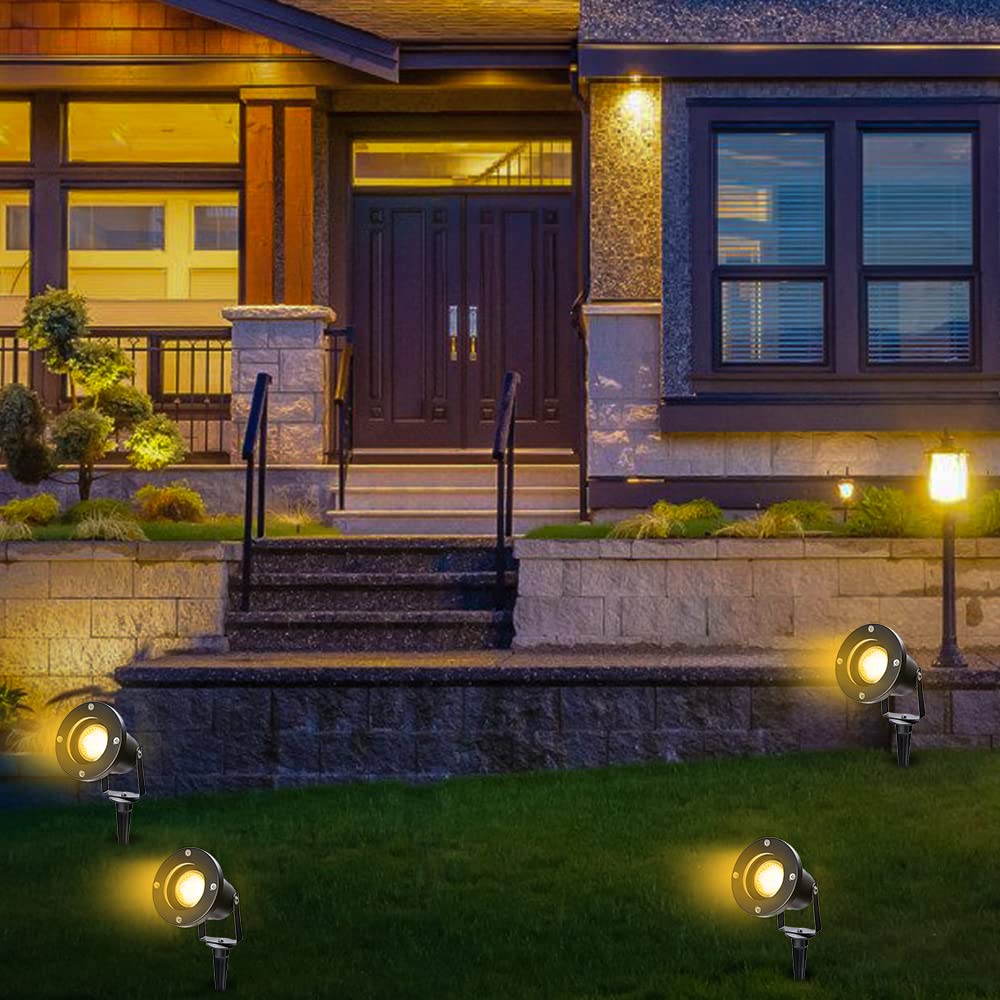 Herrselsam Zewnętrzna lampa punktowa LED, 6 sztuk 4 W GU10, oświetlenie ogrodowe z palikiem, oświetlenie ogrodowe ciepła biel 3000 K, wodoodporna zewnętrzna lampa LED IP65, do ogrodu, na taras,
