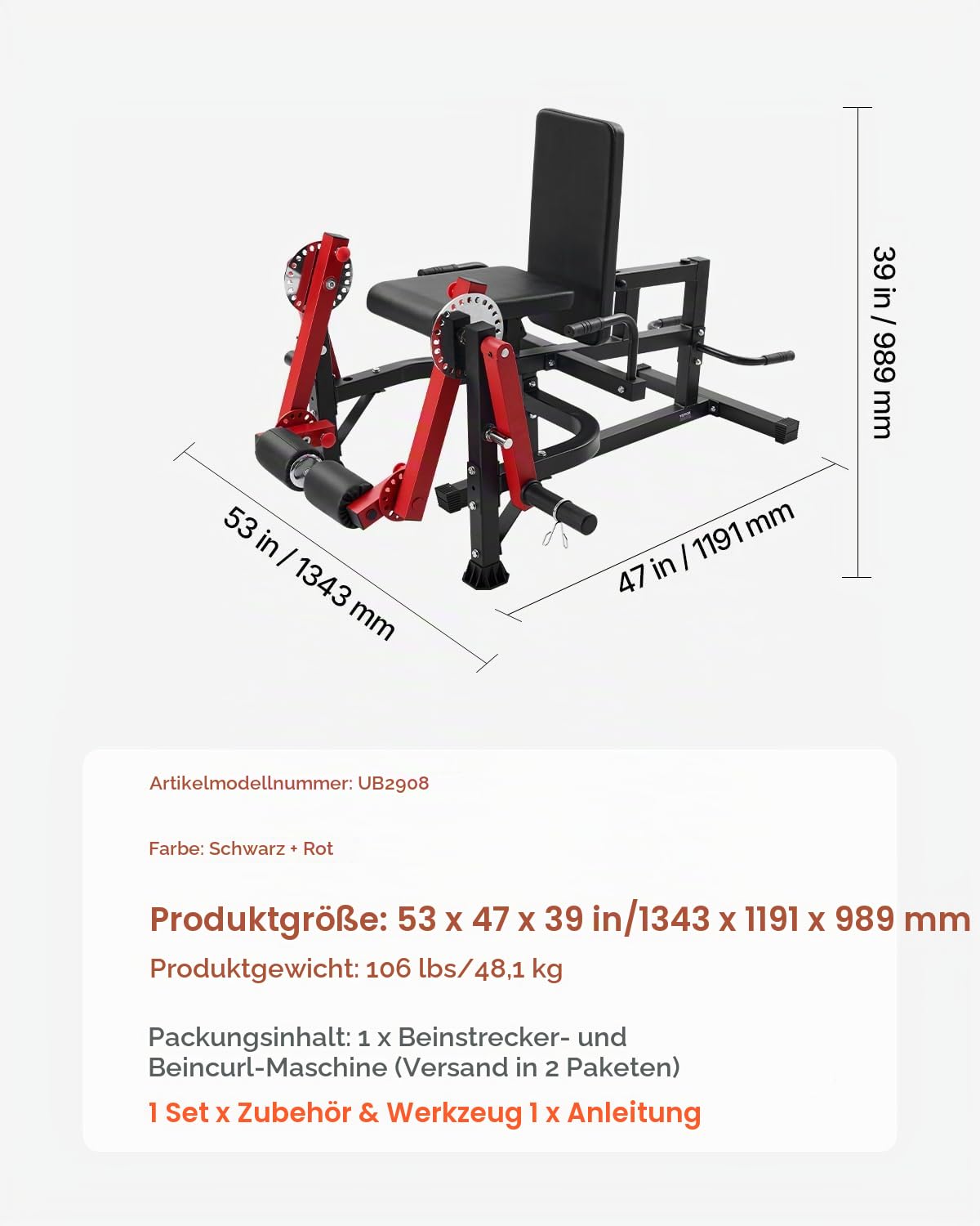 VEVOR Beinstrecker und Curl-Maschine, sitzende Bein-Drehstrecker für die Oberschenkel, verstellbares Gerät für Spezialübungen des Unterkörpers, Heim-Fitnessstudio Trainingsbank (317 kg belastbar)