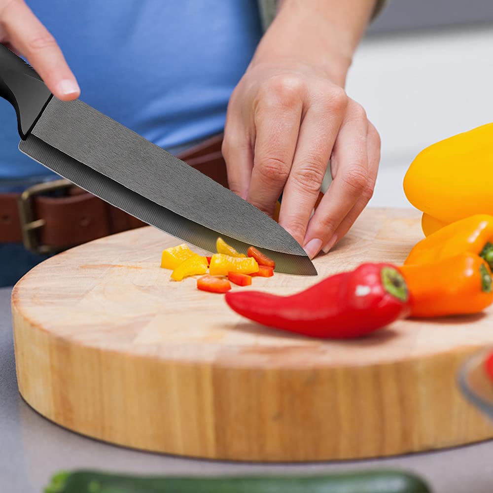 Coltello Santoku Ceramica Nero 7 Pollici Professionale con Manico Ergonomico Affilato Leggero