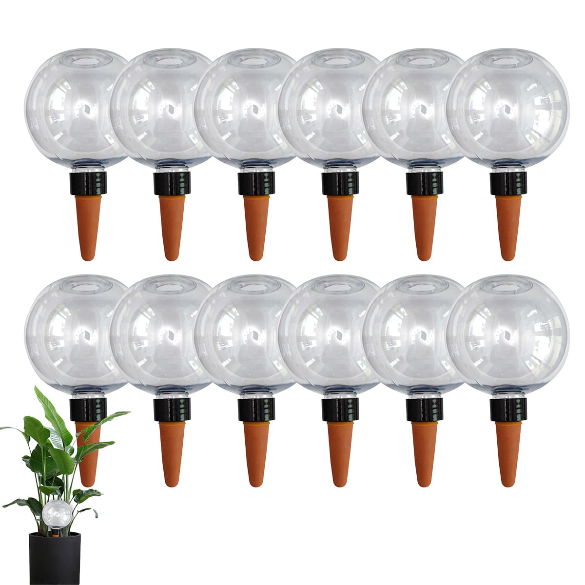 Bewässerungskugeln 500ml, Pflanzen Bewässerung Tonkegel, Selbstbewässerung für Blumen Balkonpflanzen Zimmerpflanzen Outdoor (transparent, 12 Stück)