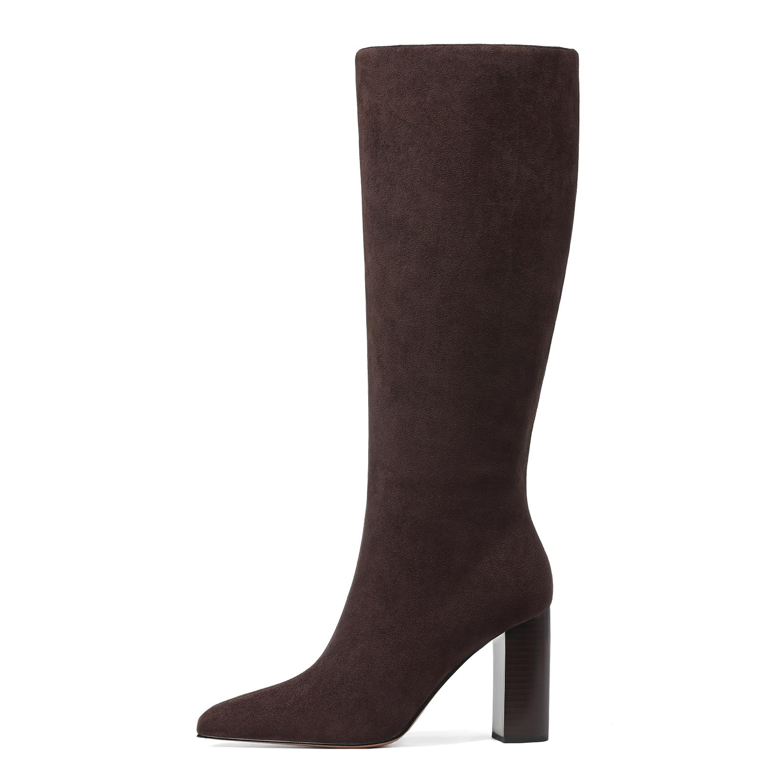femflame Knee High Boots Women Black Leather Tall Shoes Square Toe Chunky Block Heel Side Zipper Long Boot