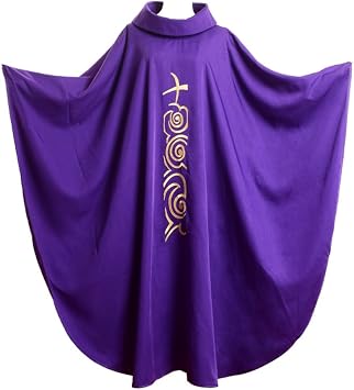 BLESSUME Priest Chasuble Vestments Robe Roll Collar Embroidery Mass Garment