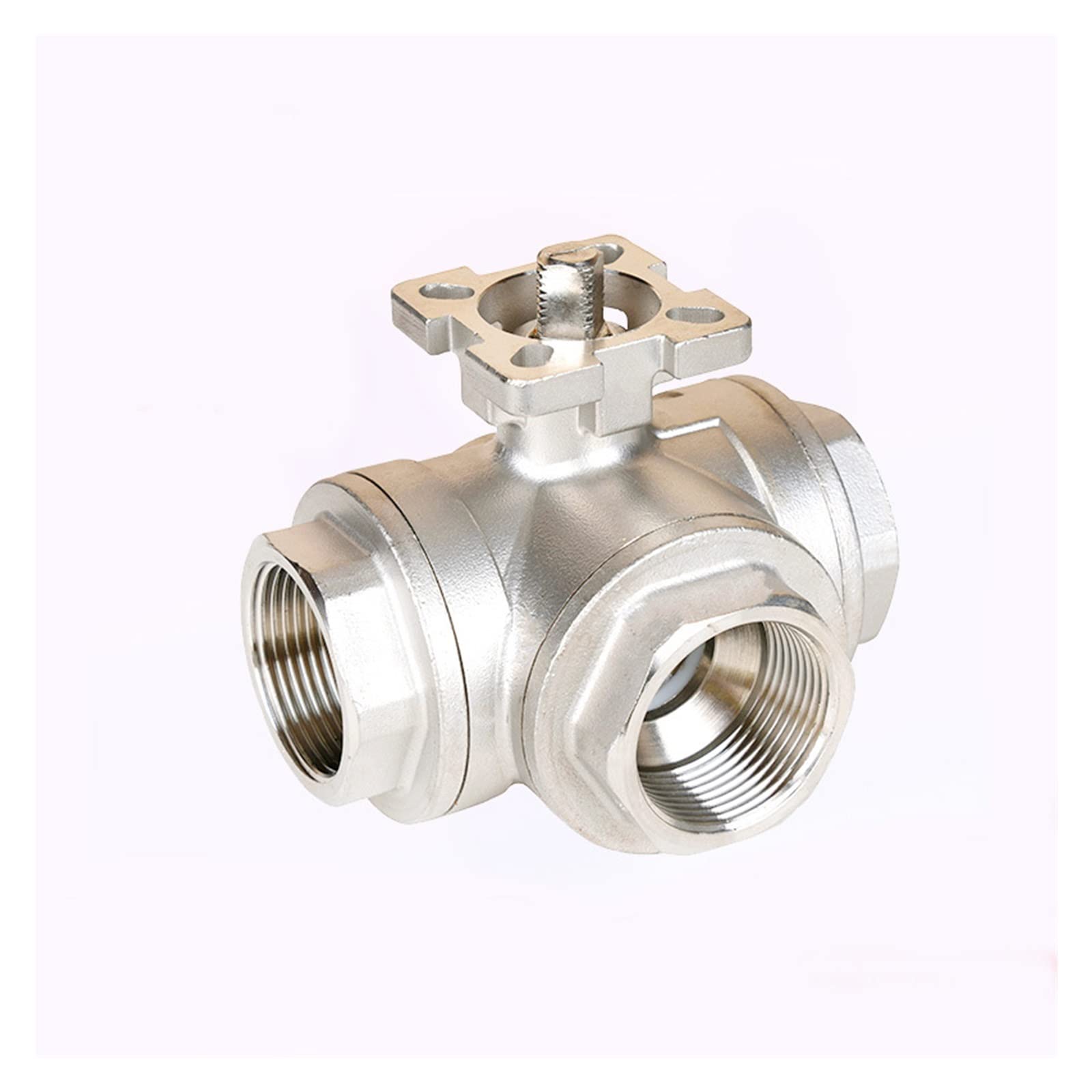 Válvula de bola tres vías plataforma alta acero inoxidable SS304, rosca hembra tipo T/L, DN8/DN10/DN15/DN20/DN25, 1/4", 3/8", 1/2", 3/4", 1" y 2"(L Type,0.75 Inch)