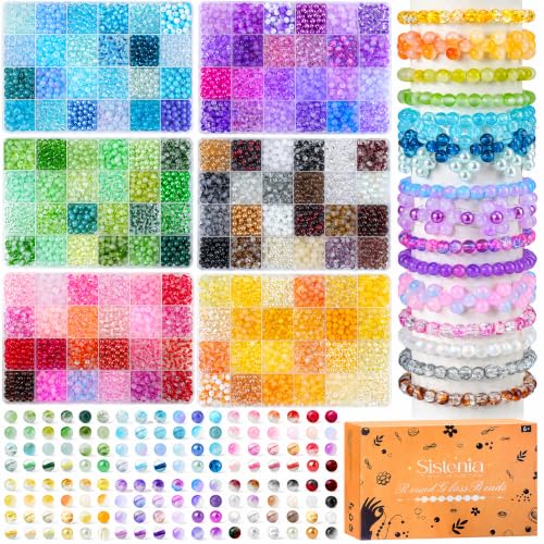 7200PCS 6mm Glass Beads Bracelet Making Kit 144 Colors Assorted Crystal Beads for Bracelets and Jewelry Making Round Crackle Glass Beads for DIY Necklace Friendship Bracelets Earring Crafts