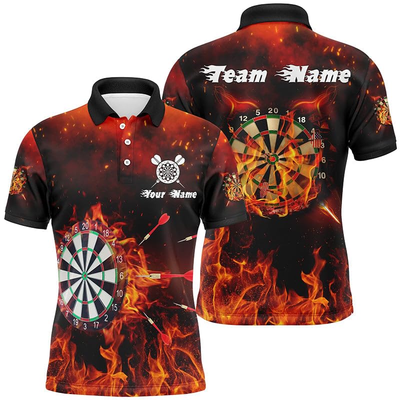 Personalisierte Darts Jersey für Herren & Damen - Individuelles Darts-Polos & Quarter-Zip-Shirts mit Feuerflammen-Motiv - Dart-Trikots L0727