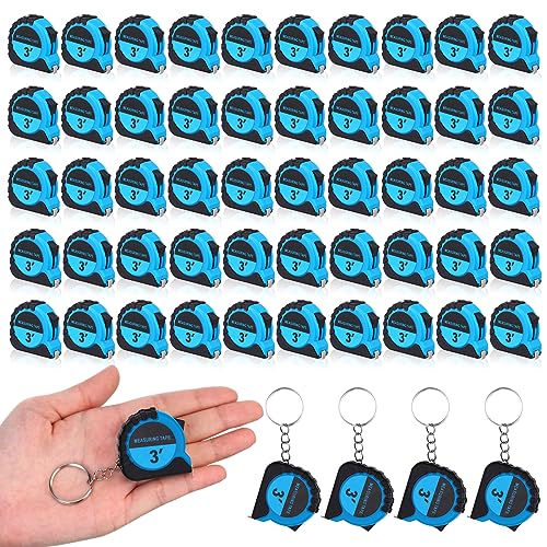Kanayu 50 Pcs Pcs Mini Measuring Tape with Keychain, 3 ft, Blue