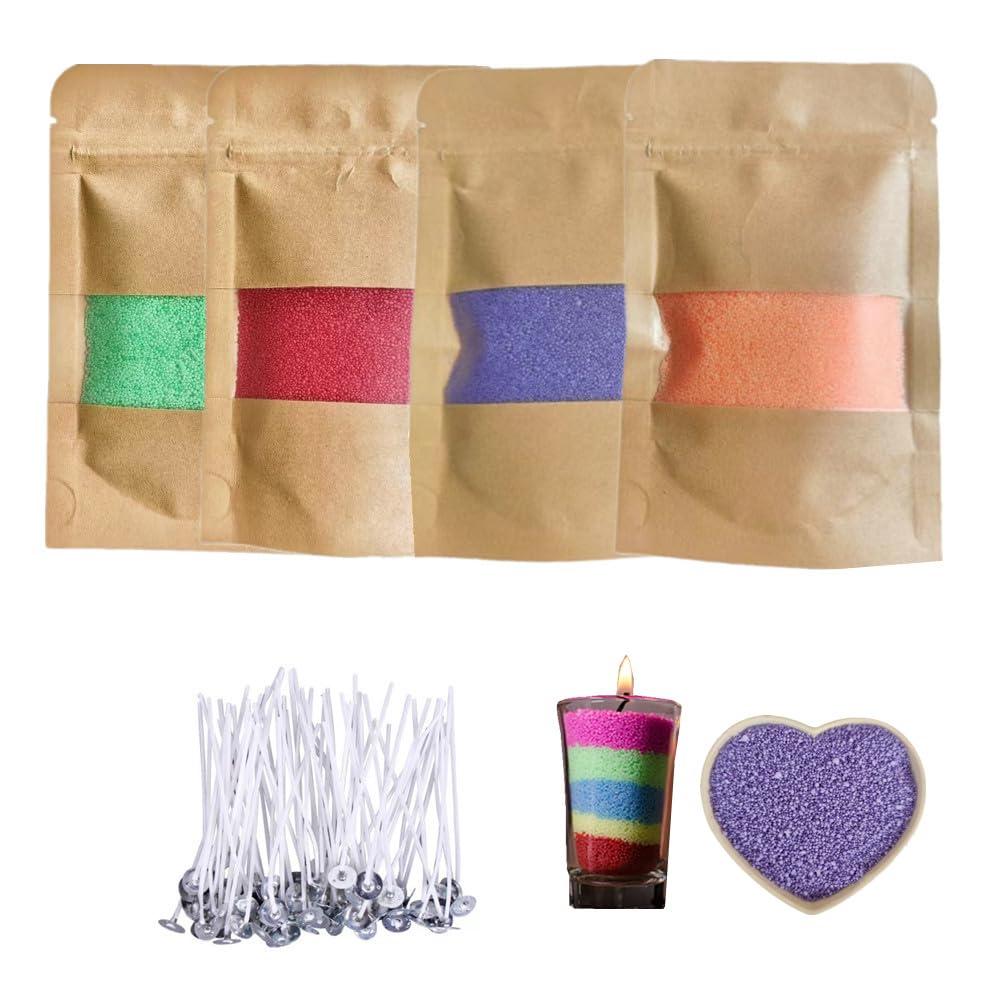 Produktbild von SGQTGIMU Kerzensand Set, 500g Paraffin Wachsgranulat Mit 20 Dochten