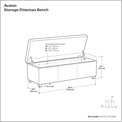 Miniatura 81 de Otomana rectangular de almacenamiento de cuero sintético Simpli Home Avalon., Madera, Gris pizarra Pizarra gris,Crema Satinado,Tanners Marrón,Negro
