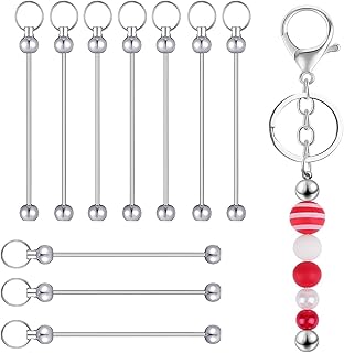 10pcs Beadable Keychain Bars Blanks, Metal DIY Bead Keychain Charms, Bea...