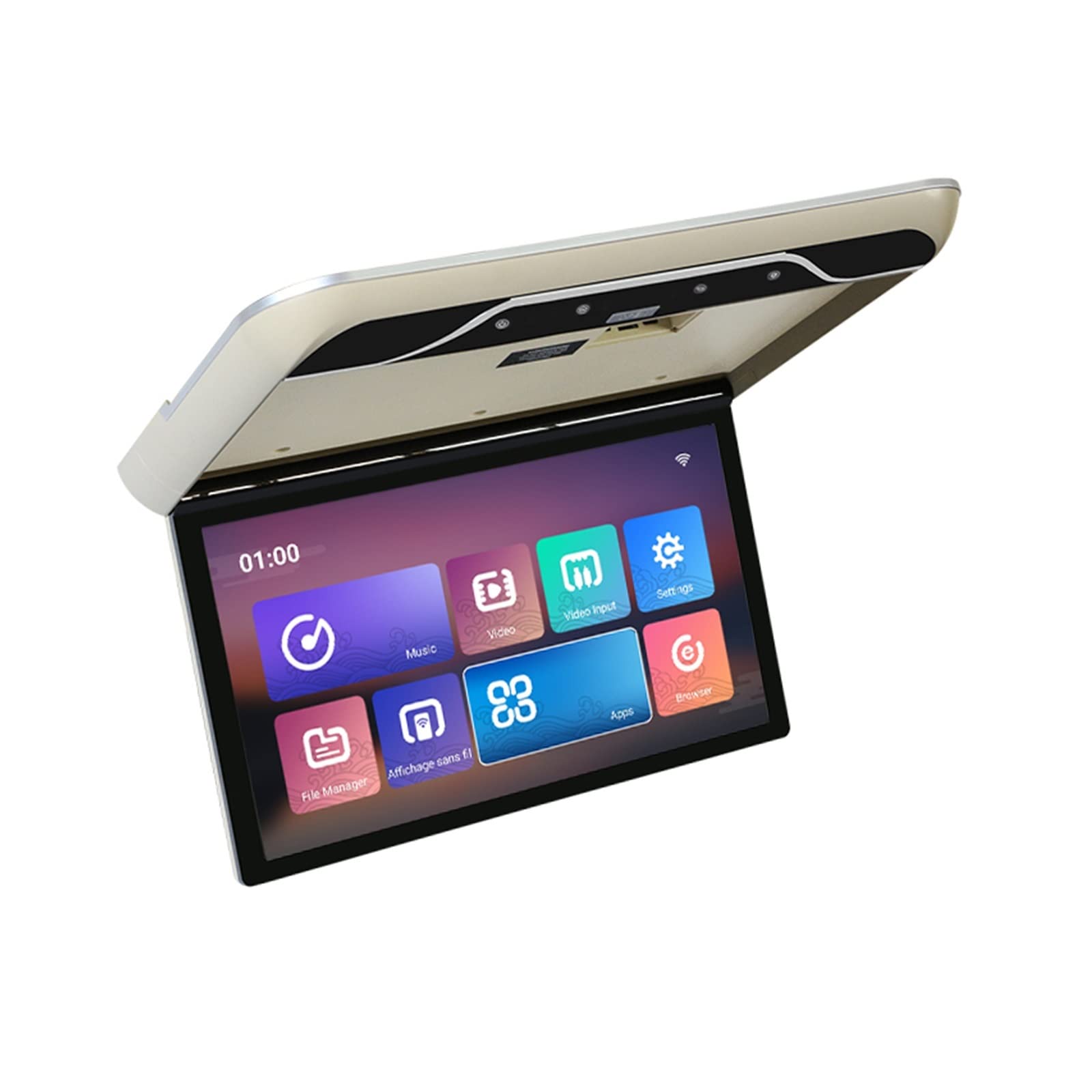 Moniteur de Montage sur Toit Voiture HD 1080P 19 Pouces Plafond Rabattable écran supérieur MP5 Lecteur multimédia WiFi/Bluetooth(19 inch Beige)