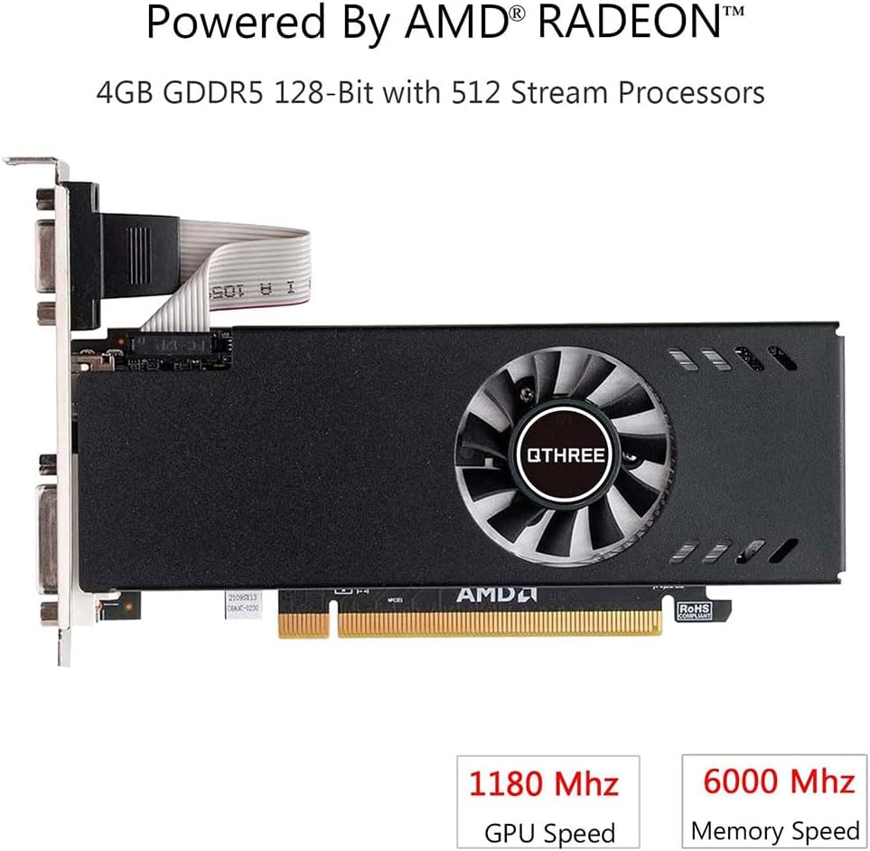 QTHREE Radeon RX 550 - Scheda grafica a basso profilo, 4 GB GDDR5 128 bit, DisplayPort HDMI DVI-D, PCI Express x8, scheda grafica per PC, DirectX 12, computer GPU QTHREE Radeon RX 550 - Scheda grafica a basso profilo, 4 GB GDDR5 128 bit, DisplayPort HDMI DVI-D, PCI Express x8, scheda grafica per PC, DirectX 12, computer GPU