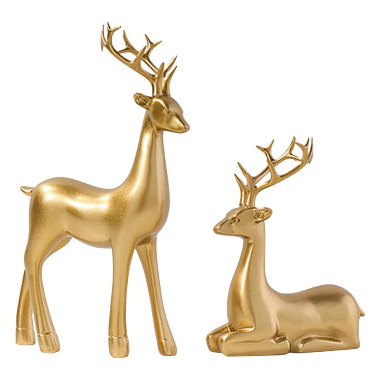 usefulbeauty Decoración de renos navideños,Figuras de ciervos navideños | 2 figuras de alce en miniatura de resina | Estatua de reno de Navidad, pequeña figura de de reno de mesa, decoraciones para el