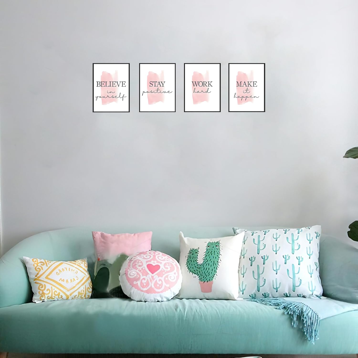 Set of 4 Framed Inspirational Quotes Wall Art Prints, Motivational Canvas Motivational Posters for Office Home Classroom Girls Room Decor