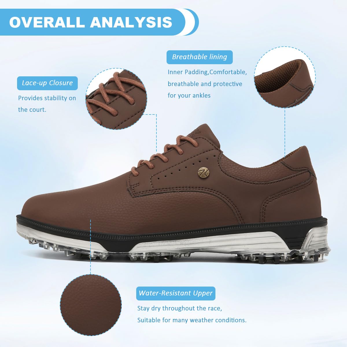 ULTIANT Zapatos de Golf para Hombre:Impermeables,Duraderos, con Cordones y Transpirables; Zapatillas de Entrenamiento para Golf