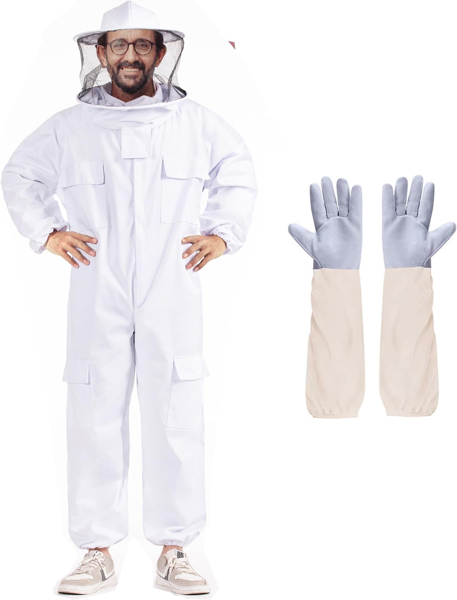 Beekeeping Suit bee Suit for Men, White, L-for 60-64Inch