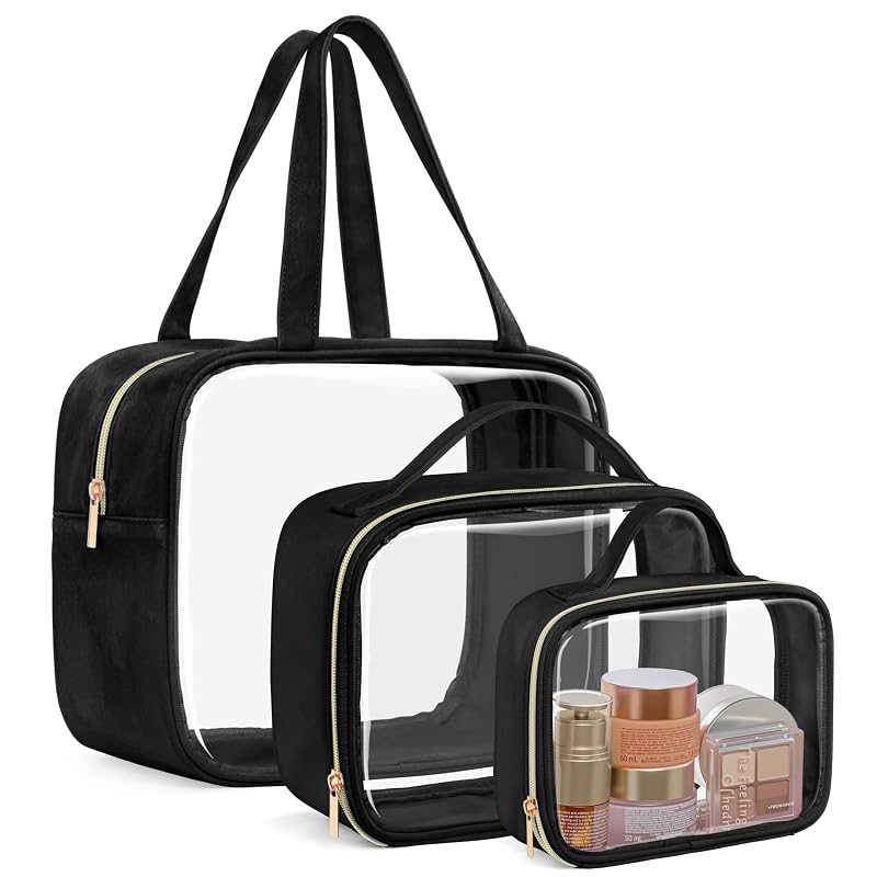 Necessaire transparente PACKISM com laterais de veludo para viagem, conjunto com 3
