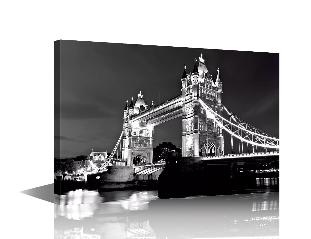 Tower Bridger Black and White Canvas Print City Landmark Pictures for Living Room Painting on Canvas 1 Panel Wall Art London Artwork Home Decor Wooden Framed Stretched Ready to Hang(24" Wx36 H)