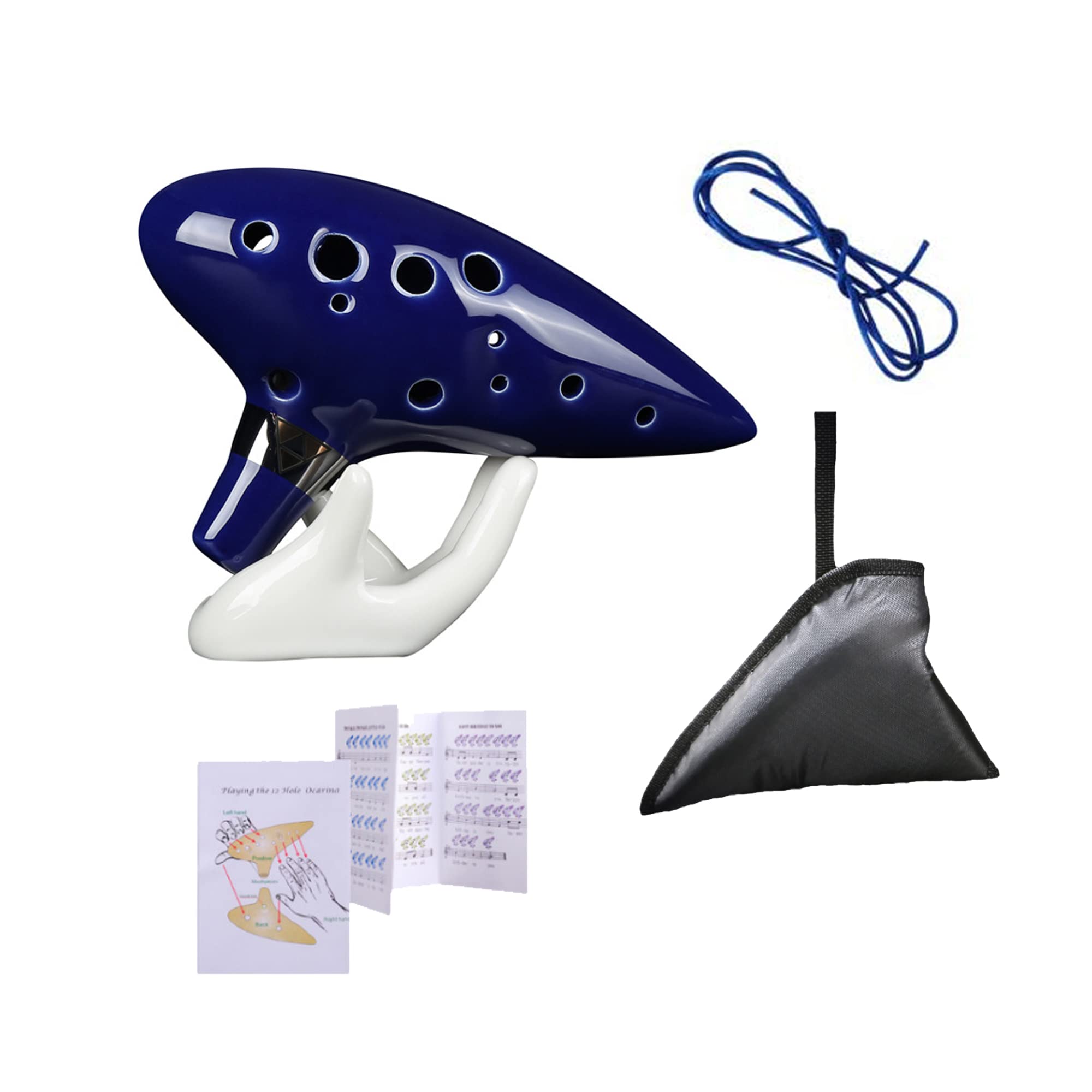 Ocarina, 12 Hole Alto C Ceramic Instrument, Legend of Zelda Ocarina Flute, with Display Stand, Protective Bag, Neck String and Music Sheet, for Beginner or Musical instrument lover (Blue)