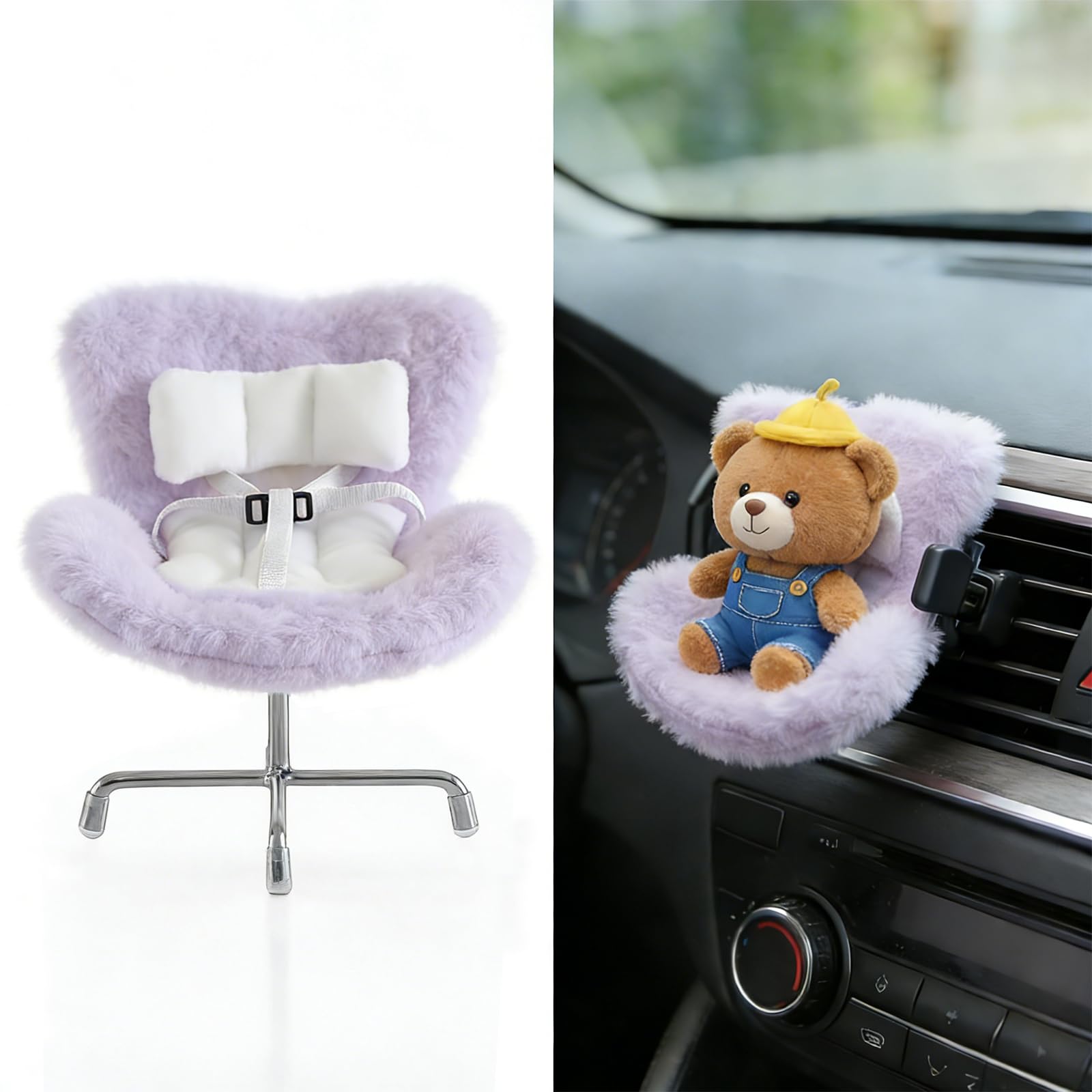 Accessories for 10-17cm Dolls, Doll Car Seat with Clip onto Car Air Vent, Includes Seat Leg for Desktop Display (Purple)