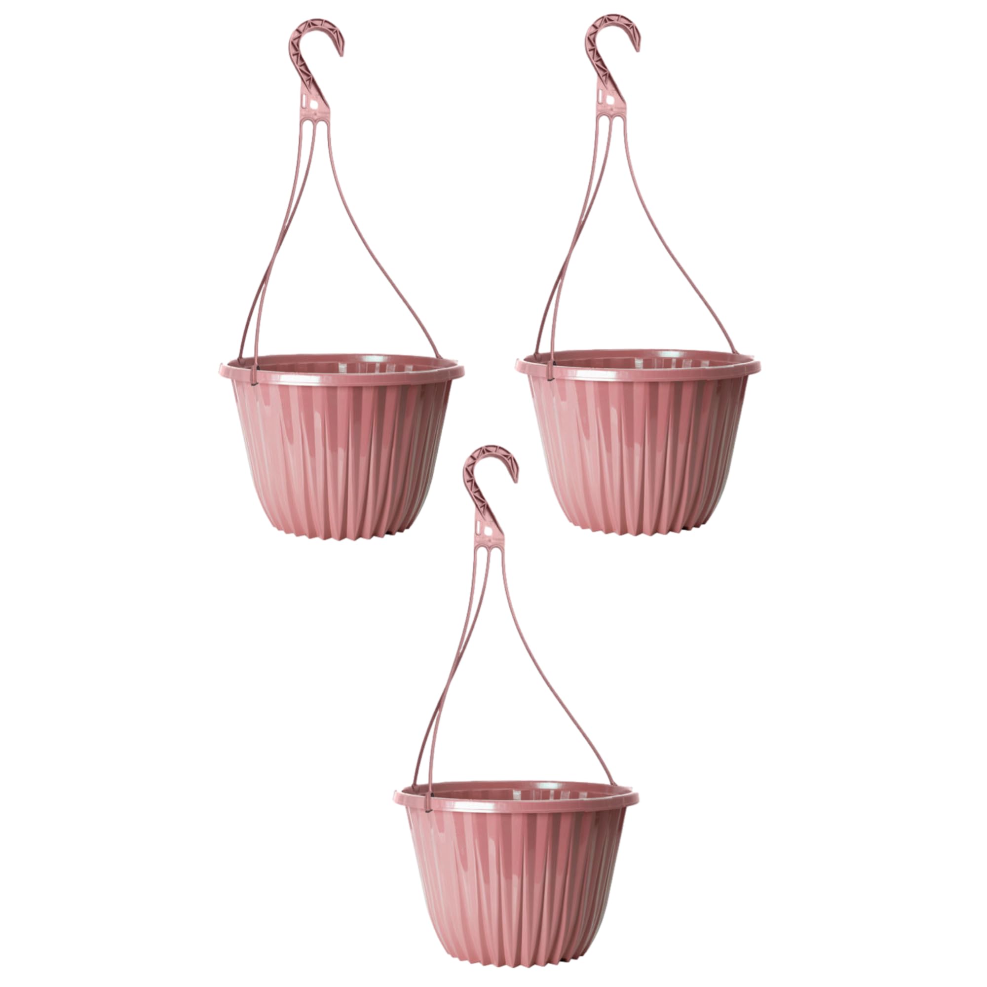 Fyne-Finds Yellow Plastic Pink Hanging Basket 27Cm, 11Inch Plant Pot 7L Home Garden Hook Hanger Planter Glossy, Drainage Hole, Uv & Frost Resistant (3)
