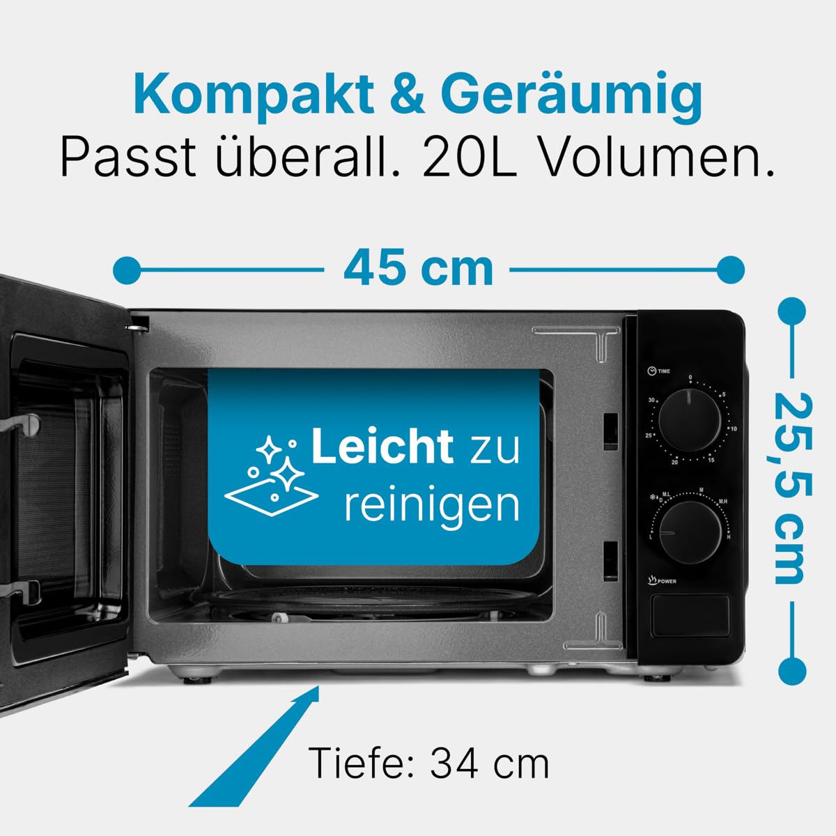 Clatronic® Mikrowelle | 700 Watt | 6 Stufen | 20 Liter Garraum | 360° Drehteller | Timer mit Endsignal | Microwelle | Microwellengerät | MW 791 schwarz