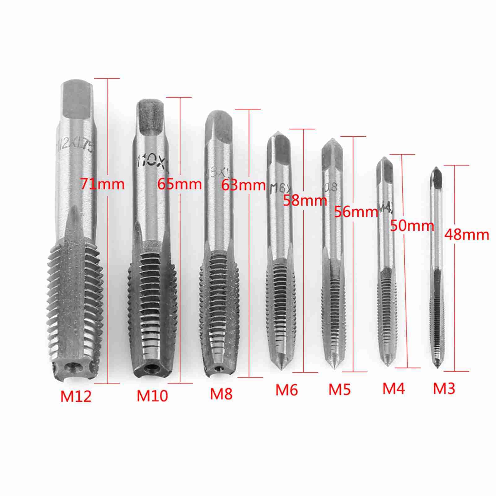 7pcs Bearing Steel Metric Thread Steel Tap,Metric Thread Steel Tap Set M3 M4 M5 M6 M8 M10 M12, 7pcs for Tapping Threads, Made of High Hardness Bearing Steel, Great for Wood,