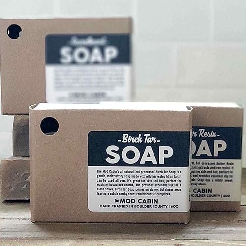 Miniatura 4 de The Mod Cabin Jabón de alquitrán de abedul - Paquete de 3 - Todo natural, cortado a mano, fabricado en Estados Unidos
