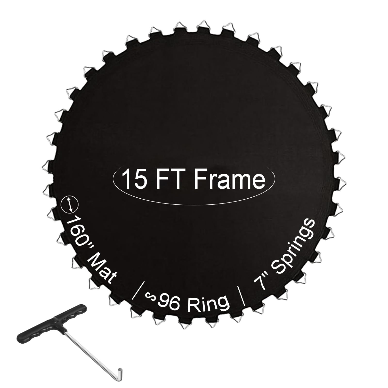 ketofa trampoline replacement mat, fits 15 ft round trampoline frame using 7" springs 96 v-hooks, premium jumping mat with spring hook