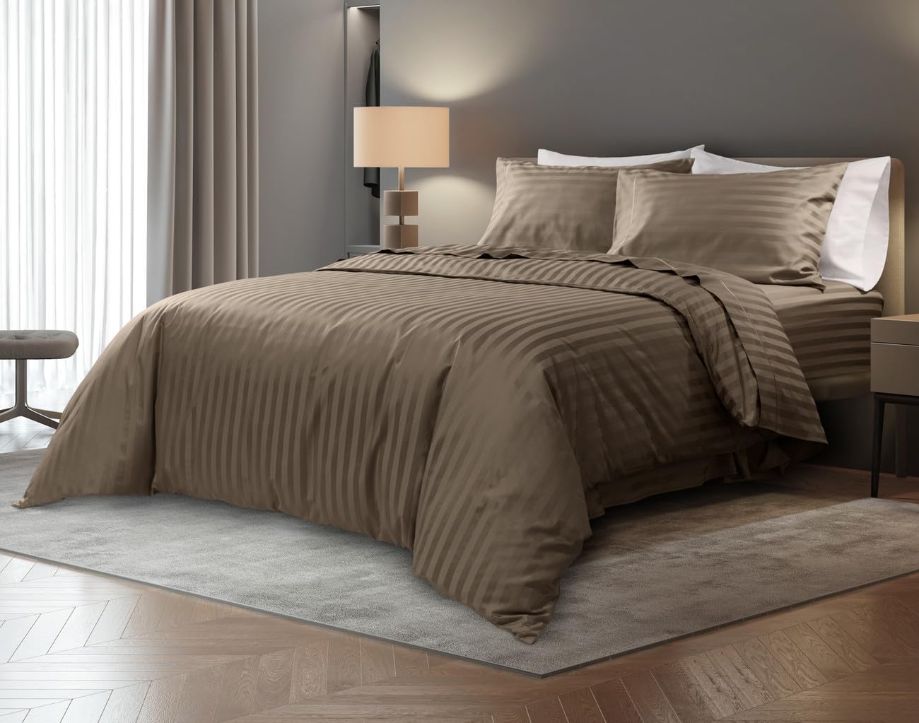 Morado® Premium 130 TC Glace Cotton Double 90x100 inches Duvet Cover Plain Striped Duvet Cover/Quilt Cover/Comforter Zipper Cover/Rajai Cover for Home, Hotel and Resorts... (Mocha, Double)-image-24
