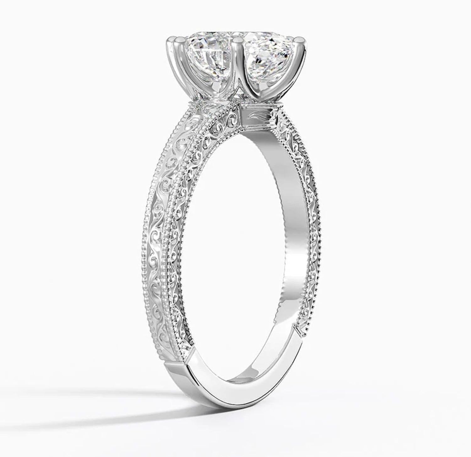1-5 Carat Engraved Ring Moissanite Engagement Rings for Women 925 Sterling Silver with 10K/14K/18K Gold Plated Oval Sparkle Rings for her D Color VVS1 Clarity Wedding Band Moissanite Ring