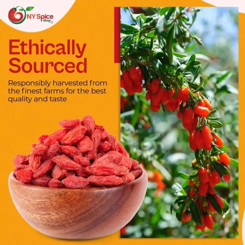 Miniatura 4 de NY Spice Shop Bayas secas de Goji  Bayas de Goji crudas secas al sol de 8 onzas  Textura masticable de superalimentos  Fruta entera secada al sol