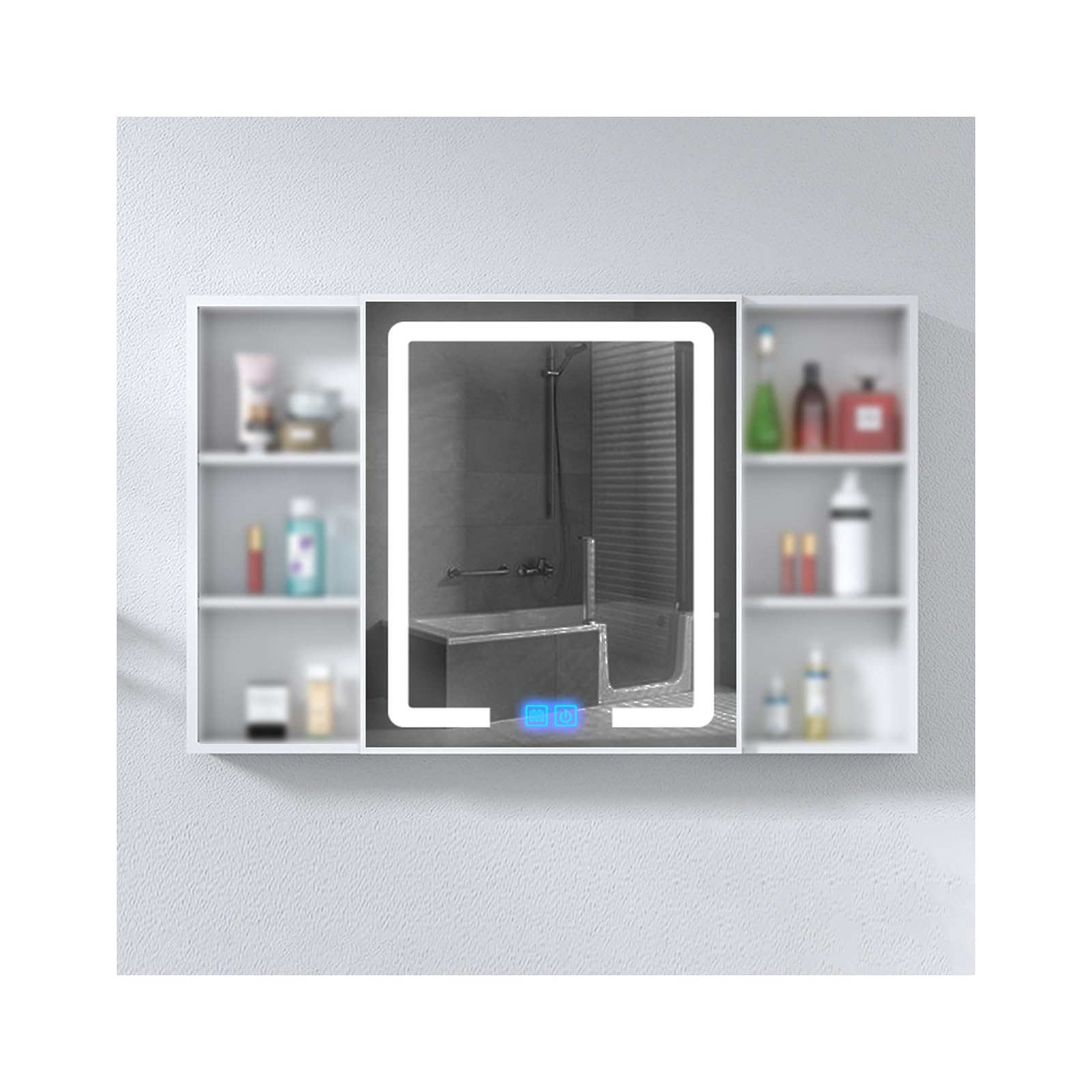 BKSXSOP Wall-Mounted Bathroom Mirror Cabinet - Open Shelf Design for Toiletries & Medicine Storage, 90x65x11CM (35.4x25.6x4.3in) Stylish and Functional nizer